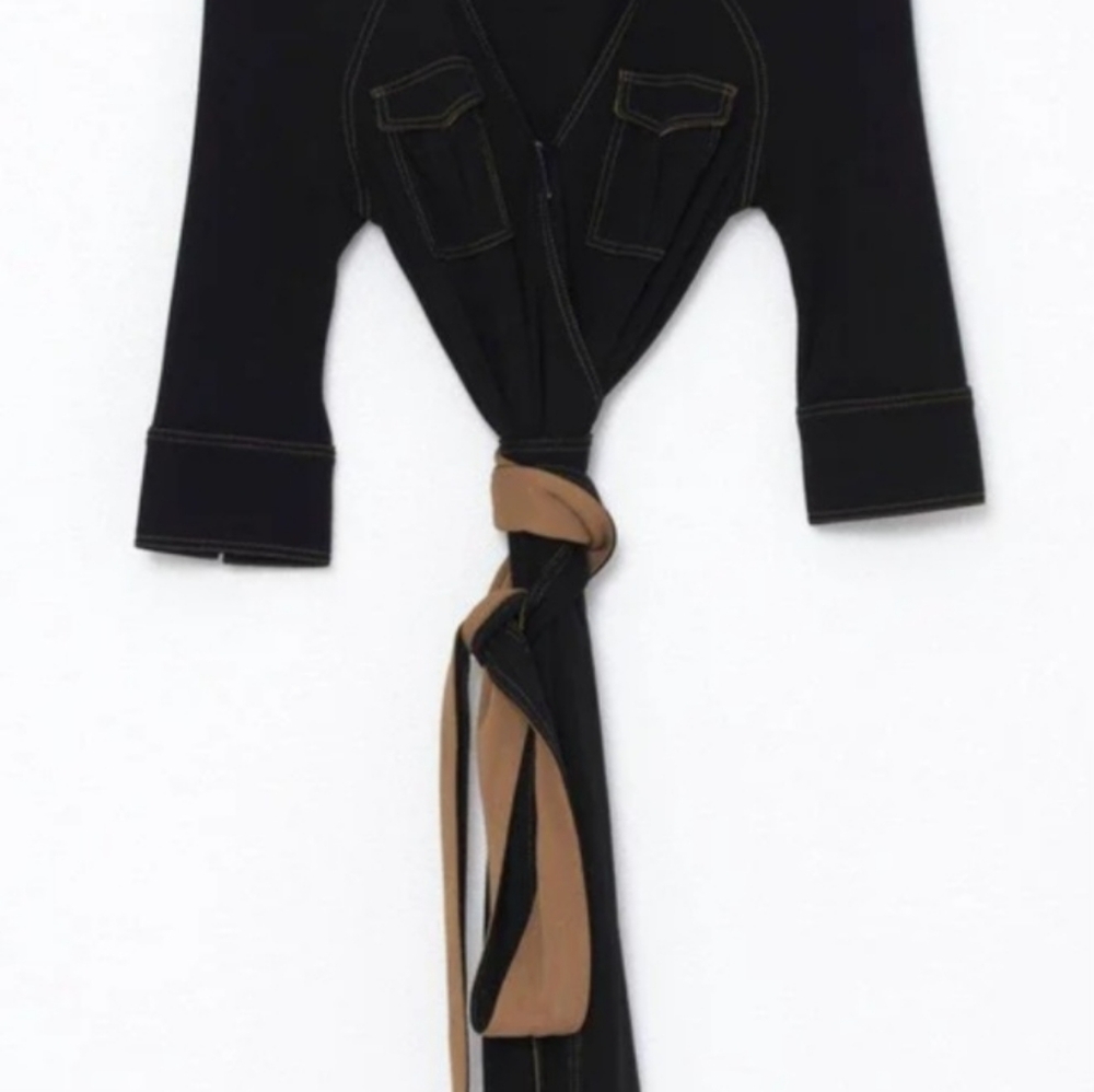 Diane Von Furstenberg Black Collared Midi Wrap Dress - Picture 14 of 16